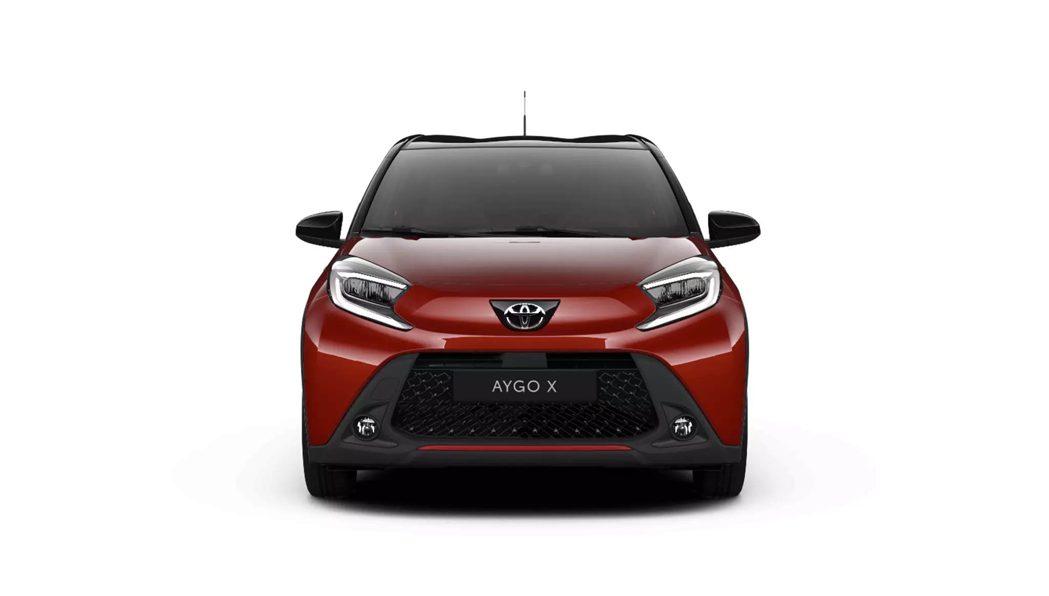 Vista frontal del Toyota Aygo X Cross Like rojo